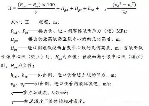 泵的扬程H可用能量平衡方程(伯努利方程)